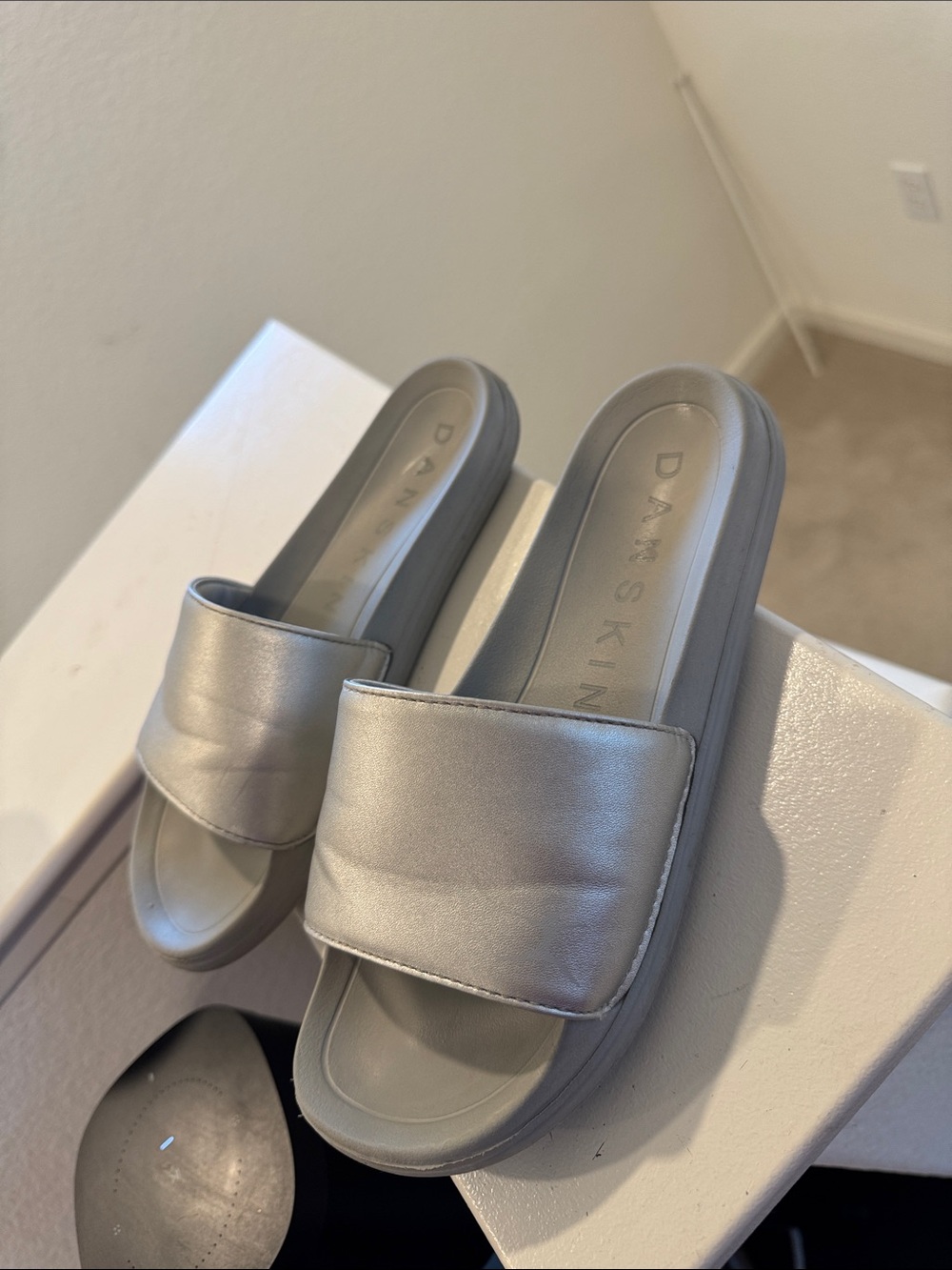 Dansk Metallic Silver Slide Sandals